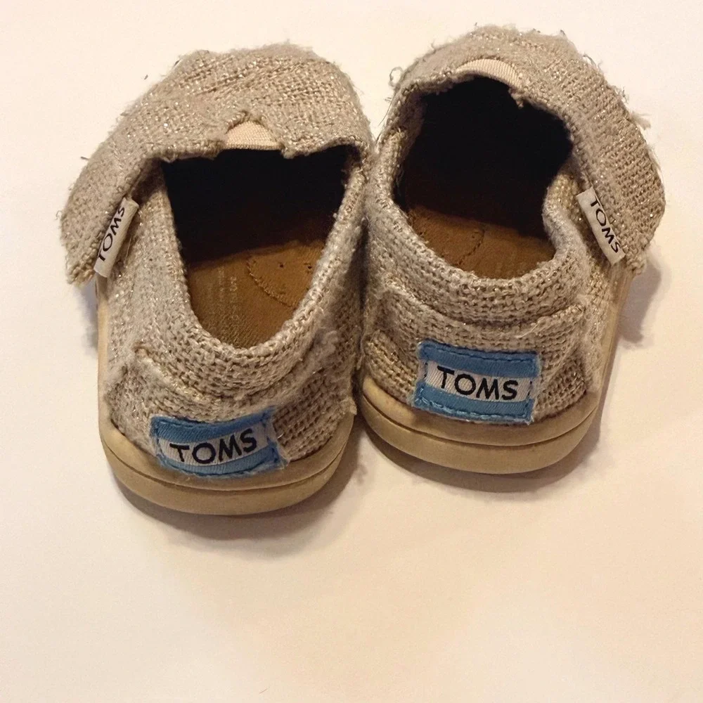 TOMS Tiny Classic Alpargata‎ Burlap Metallic Shimmer Slip On Shoes 4